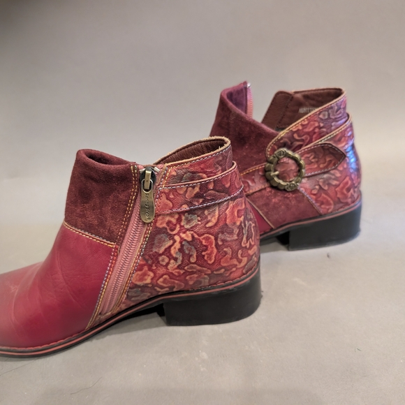 L'ATISTE Burgundy & Patterned Ankle Booties - Picture 5 of 7